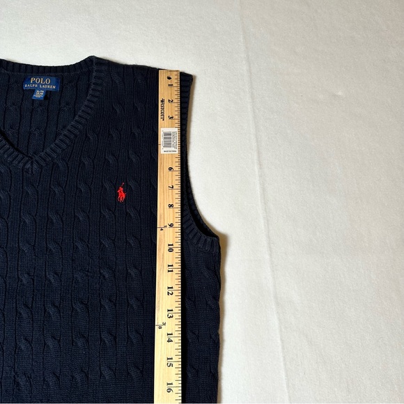 Ralph Lauren Polo Sweater Vest Boys XL (18/20) Navy Blue Cable Knit Pullover - Picture 4 of 7